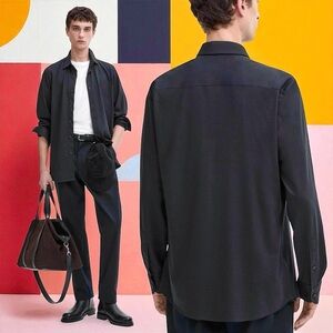 Massimo Dutti Men’s 100% Cotton Button Up Shirt In Dark Blue Size Large